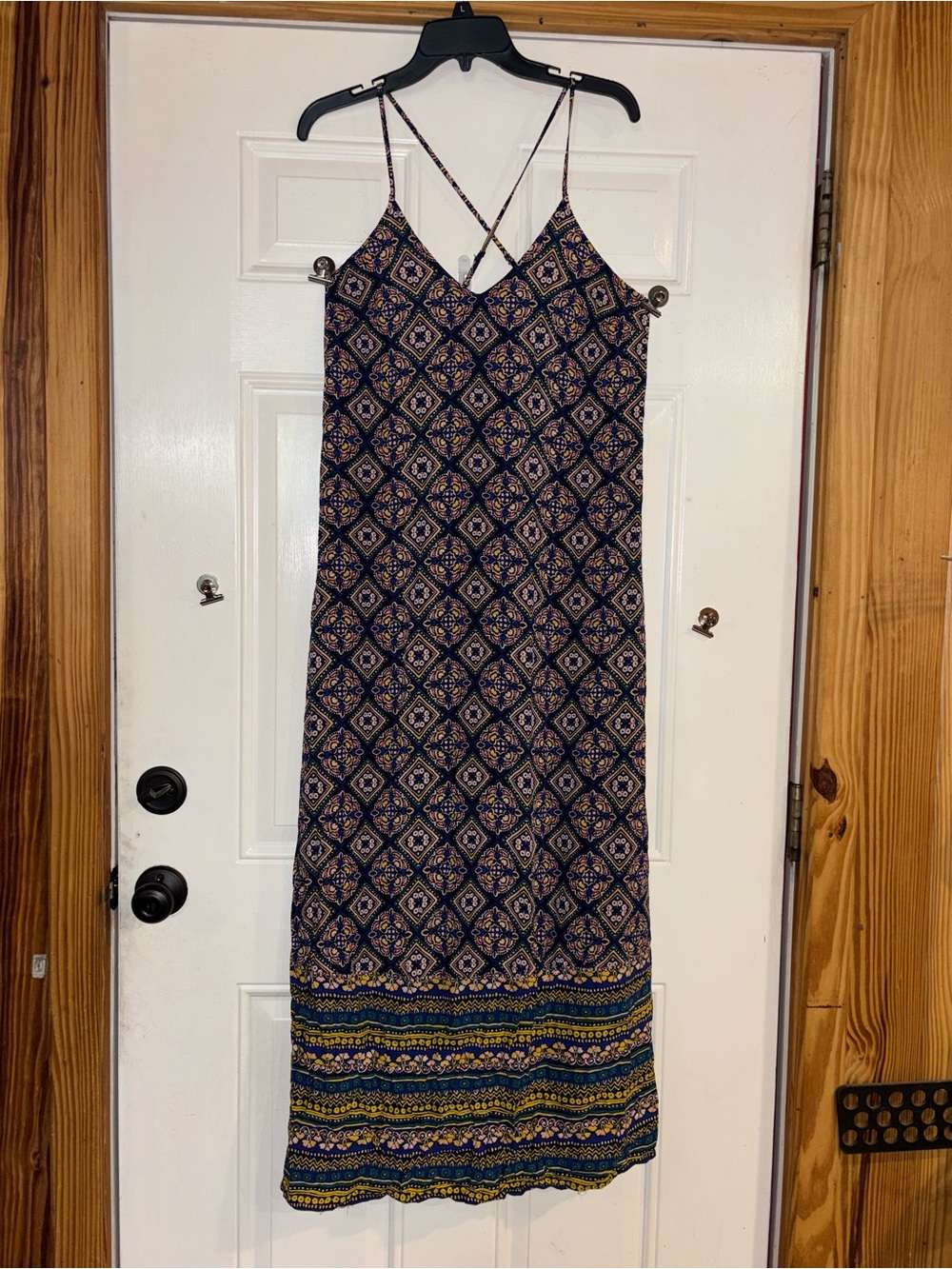 Old Navy Navy and Yellow Patterned Spaghetti-Strap Maxi Dress